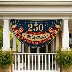 250th Anniversary Banner, Liberty Bell Banner, 250 Years of America Banner, Patriotic Porch Banner, 1776 2026 Banner, Betsy Ross Flag Banner, USA 250th Anniversary Patriotic Bunting Banner America 1776–2026 Semicircle Fence Flag Christian Freedom Porch