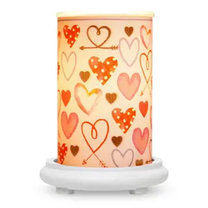 Pink Zebra I Heart You Simmering Light with Antique White Base - 4.75" x 6.5" Glass Cylinder & Warming Dish for Sprinkles - Whimsical Heart Design for Valentine's Day Decor - Wood