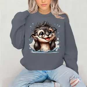 Otter Crewneck Sweatshirt Gildan Everyday Style Super Soft Unisex Fit Streetwear Graphic Top warm Womenswear Casual Printed Long Sleeved coffee