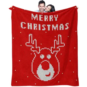Christmas pixel printed blanket, suitable for young adults as a Christmas bedroom decoration gift, soft and comfortable blanket, a single-sided printed blanket
