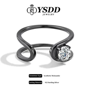 【#384 Dark Glamour】Unique Black Synthetic Moissanite Rings in 925 Sterling Silver 1/2CT
