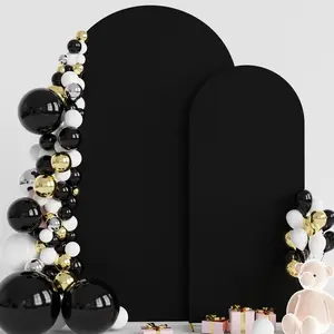 Wedding Arch Backdrop Cover 7.2FT, 6FT Spandex Fitted Wedding Arch Stand Covers 2 Set Round Top Chiara Backdrop Stands Cover for Birthday Banquet Decoration Black