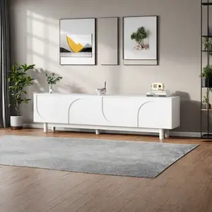 Stylish Arch TV Stand Modern Entertainment Center with Solid Wood Legs & Adjustable Shelves Minimalist Media Console for Living Room with Cylindrical Legs and Cable Holes  furniture 70-inch tv  wall  decor Nightstand