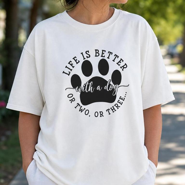 Dog Mom 100% Cotton Graphic Tee Women's Life Is Better with a Dog Pet Lover Casual Top