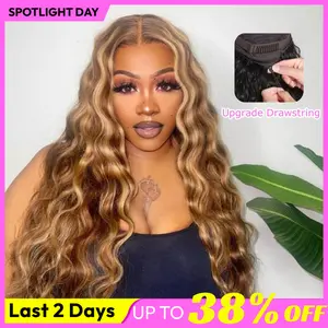 UNice Glueless Honey Blonde Highlights Body Wave Wig With Drawstring Pre Cut 7x5 HD Lace Closure Human Hair Wigs with Bleached Knots Beginners Friendly Ready and Go #SpotlightDay#Summervibes