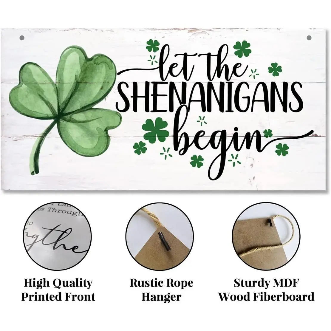 Hanging St. Patrick's Day Wooden Decor - 'Let the Shenanigans Begin' Wall Art, Home & Door Sign, Shamrock Theme Hanging St. Patrick's Day Wooden Decor - 'Let the Shenanigans Begin' Wall Art, Home & Door Sign, Shamrock Theme