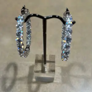 40mm Inside/Outside 925 SS Hoop Diamond Earrings High-Quality CZ