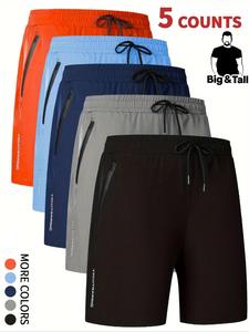【plus size】 letter print drawstring waist shorts, casual regular fit pocket zipper shorts for summer, athleisure menswear, men's bottoms for daily wear, gym shorts, workout clothes, athletic shorts, activewear, cargo shorts, running sports shorts
