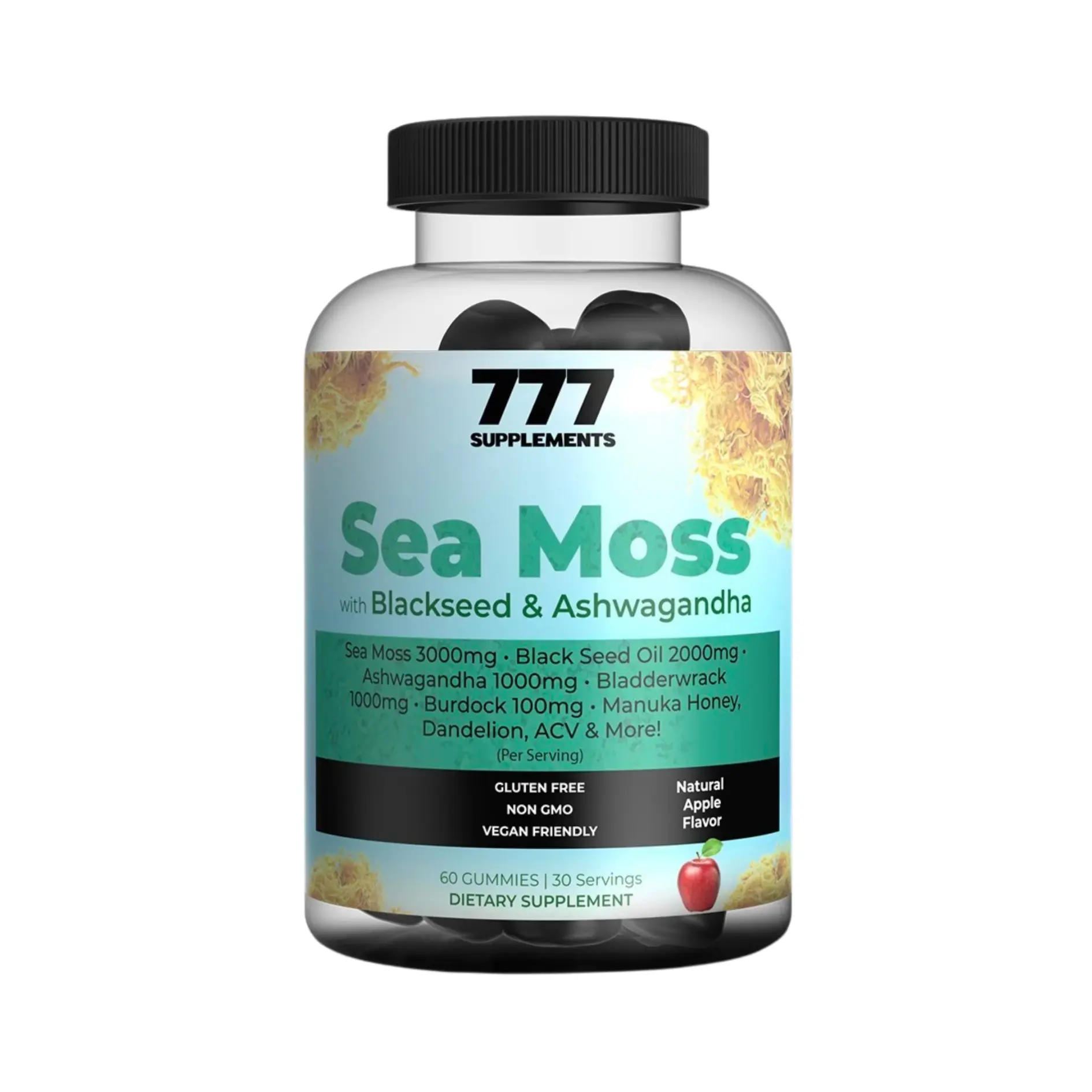 Sea Moss + Black Seed & Ashwagandha Gummies – Natural Apple Flavor (60 Gummies)