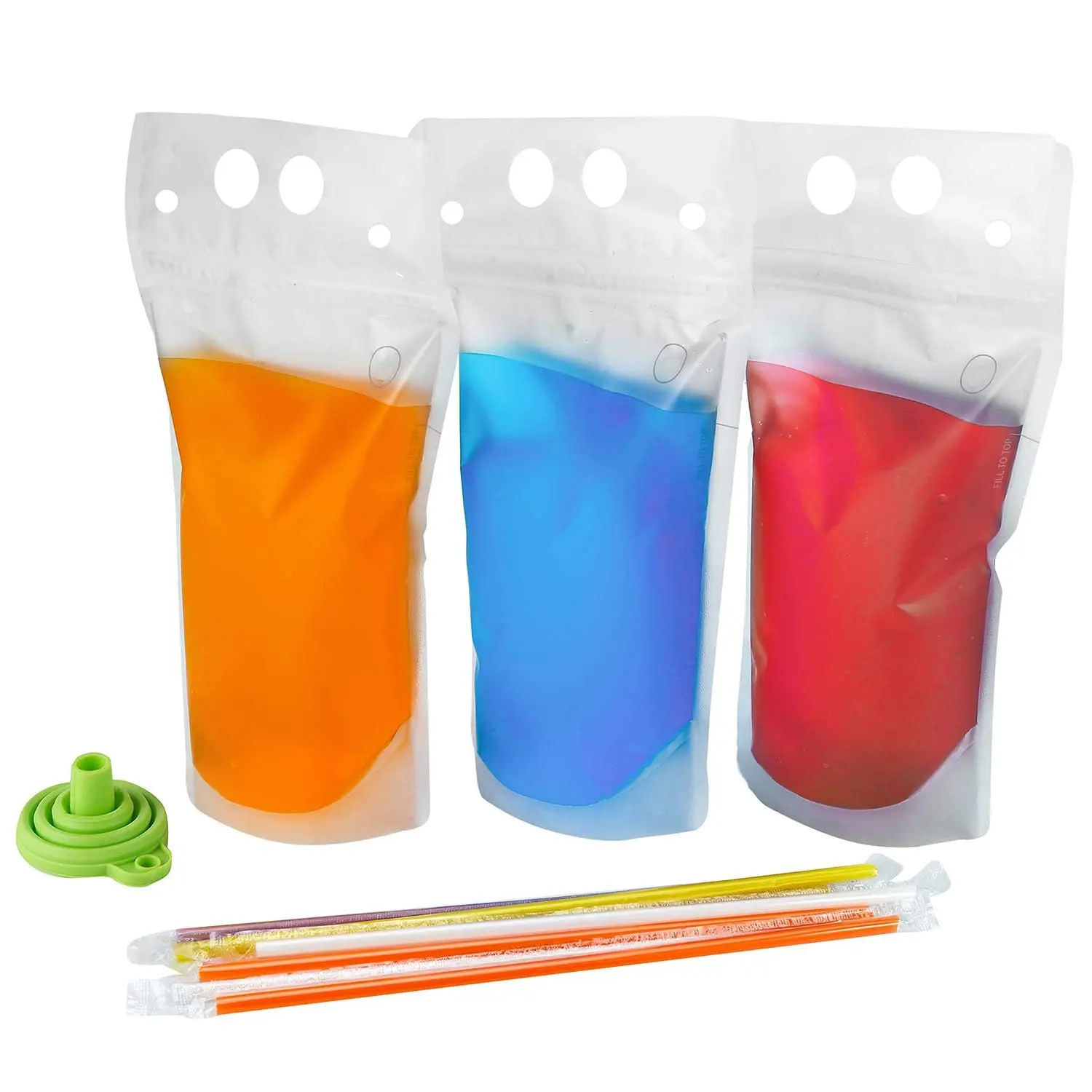 100pcs Reclosable Pouches With Straws & Funnel  Leakproof Drink Bags For Juice Smoothies Slushies