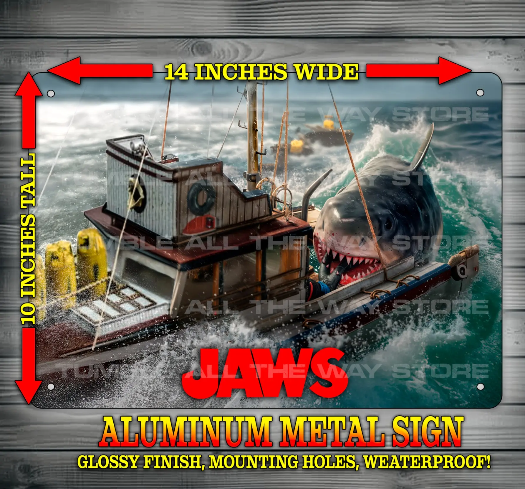Jaws 70s Great White Shark Horror Movie Collection Glossy Metal Sign Wall Art 10x14" Made from Aluminum, Comes with Mounting Holes, Weatherproof!