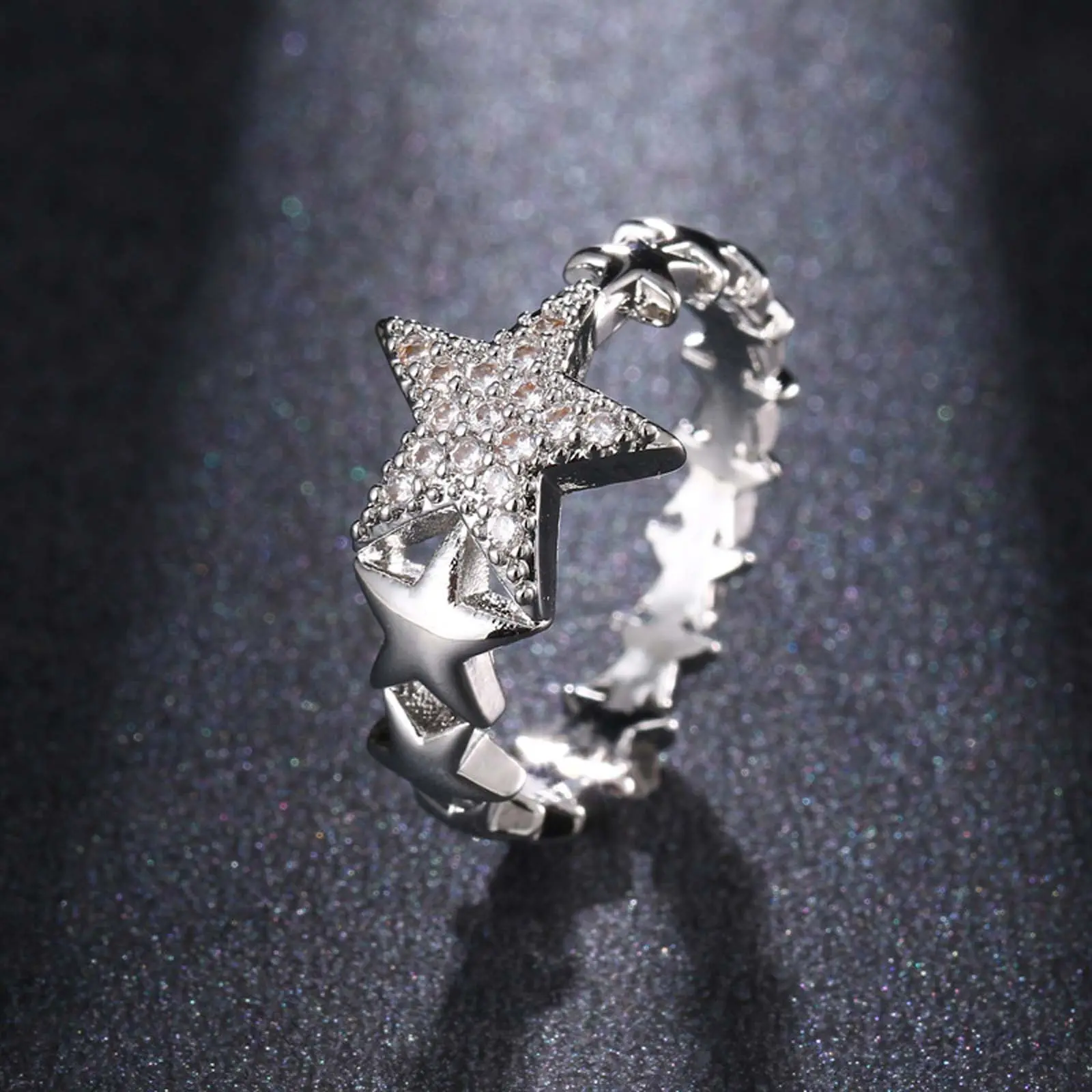 Zircon Linked Star Ring for Women – Stackable Daily Party Jewelry, Personalized Anniversary Gift