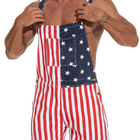 OeyFnbmO 4th of July Comfortable Stretch American Flag Overalls for Men and Women Memorial Day Coveralls USA Patriotic Gifts for Couples (Recommend Refer to Size Chart) Father's Day Romper Summer Menswear Womenswear