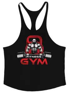 Men's Y-Strap Backless Vest, Gym Workout Graphic Tank Top, Sleeveless Fitness Training Shirt, Sporty Loose-Fitting Muscle Tee, Gym Athletic Clothes, Gym Outfits