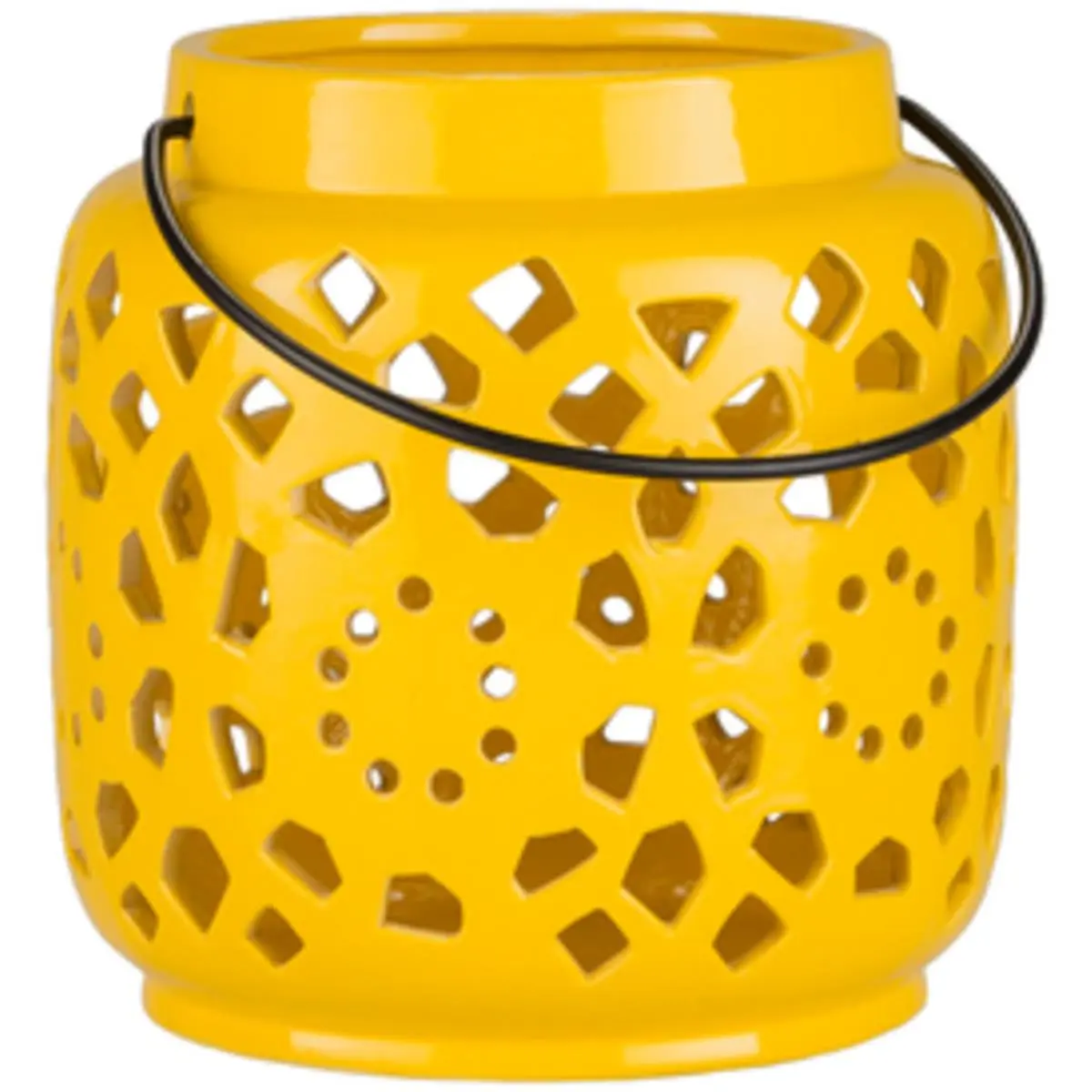 Livabliss AVR924-S Avery Ceramics Compact Decorative Candle Lantern - Mustard, 6.3x6.3x6.5 in. Home Decor Candle Holder, Compact Decorative Candle Lanterns