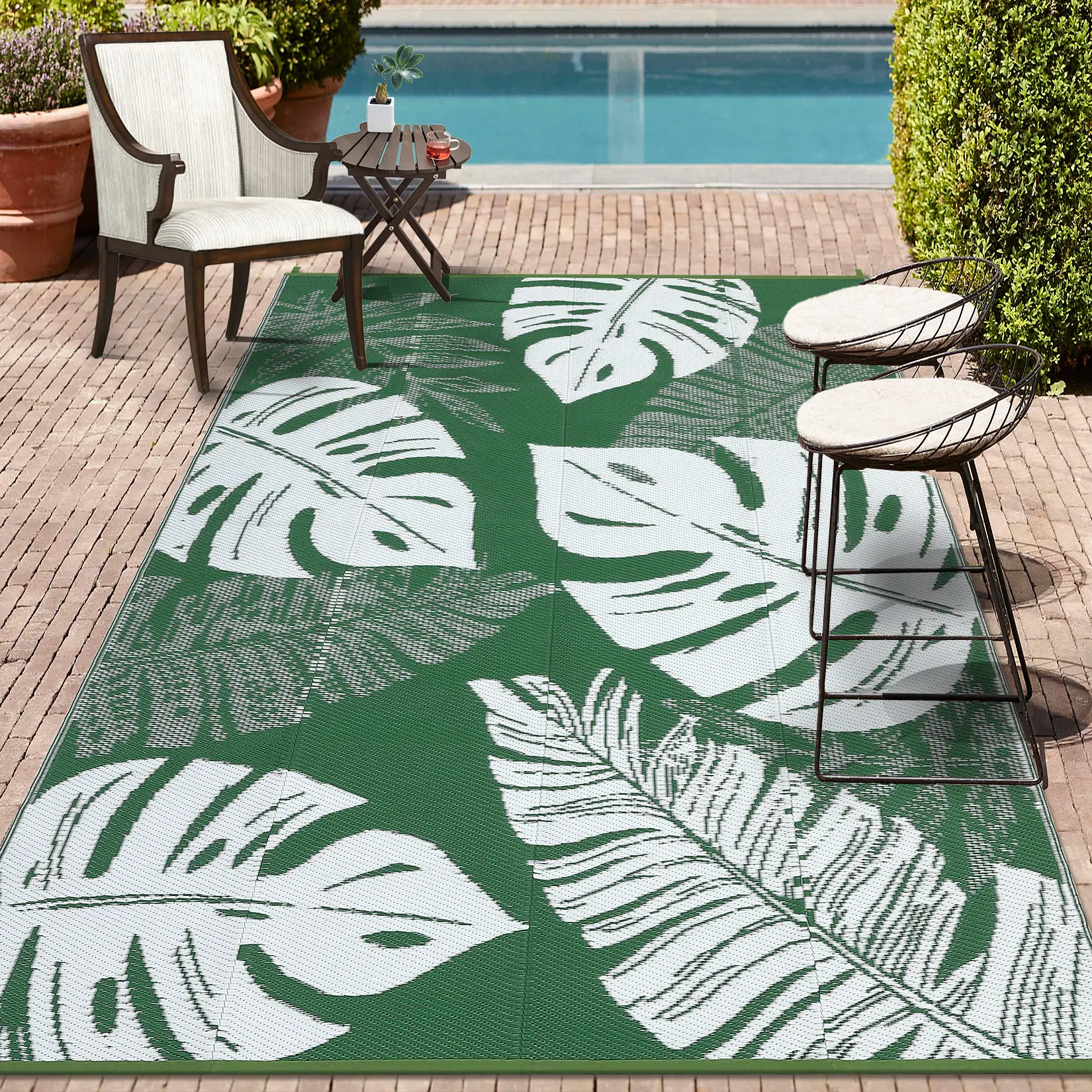 Outdoor Straw Plastic Rug, Lightweight Reversible Patio Rug, Folding Portable Deck Area Carpet, Large Floor Mat for Backyard Garden