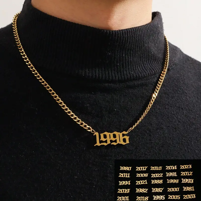 Men's Street Style Streetwear Inspired Stainless Steel Chain Number Decor Necklace, 1 Count Casual Trendy Pendant Necklace, Fashionable Jewelry for Daily & Party Decoration, Cuban Link Design, Casual Style Necklaces