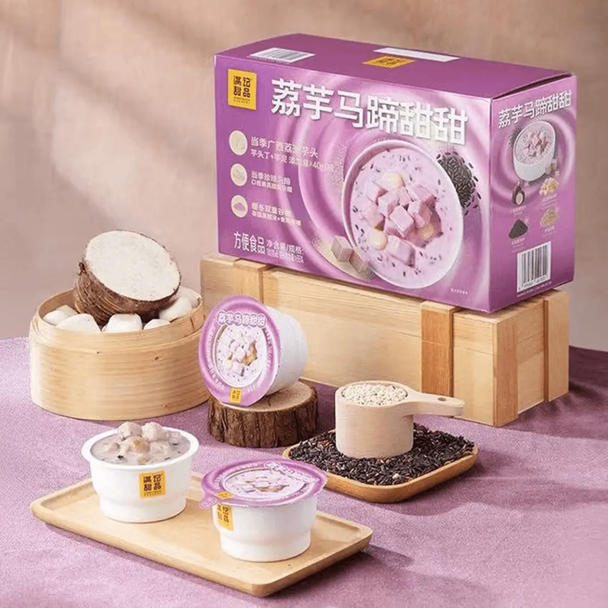 Honeymoon Dessert Taro Pearl Chestnut Pudding - Instant Ready-to-Eat Sweet Snack, 6x180g Bowls, LiPu Taro & Water Chestnut, Creamy & Chewy Texture, Sam's Club Style