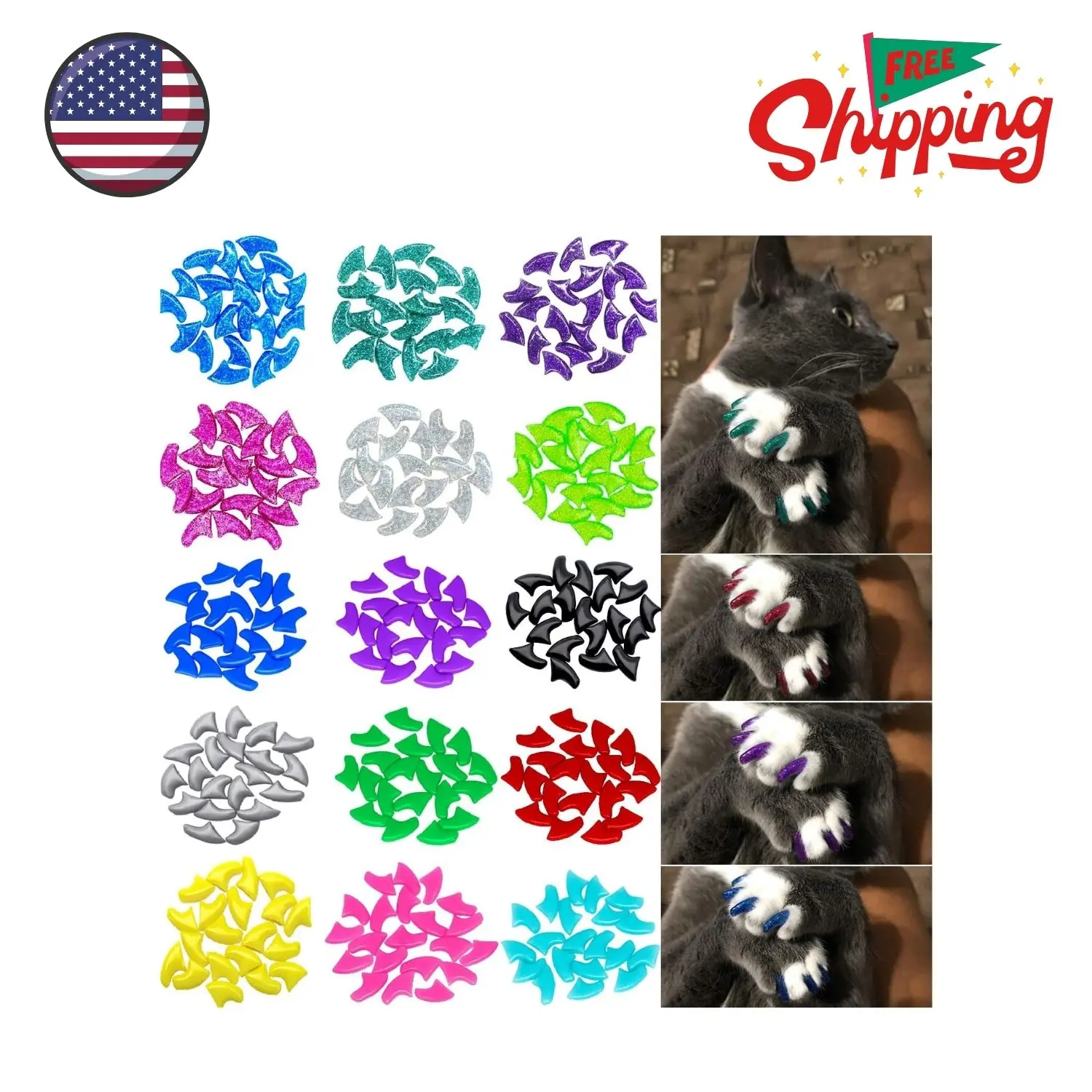 160pcs(16 Colors) Cat Nail Caps Cat Claw Caps Cat Nail