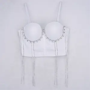 Tank Tops Short Handmade Rhinestone Tassel Glisten Corset Bra Blusas Spring Summer Outfits Woman Inner Clothing Sling Wedding Hot Party Fishbone Vest Sexy Clothes Blind Date Stage Party Shaper Ladies Crop Shirt Tube Top
