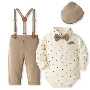 Baby Boy Clothing Set 0-24 Months Infant Gentleman Outfit Formal Shirt + Bow Tie + Vest + Pants Set Baby Suit