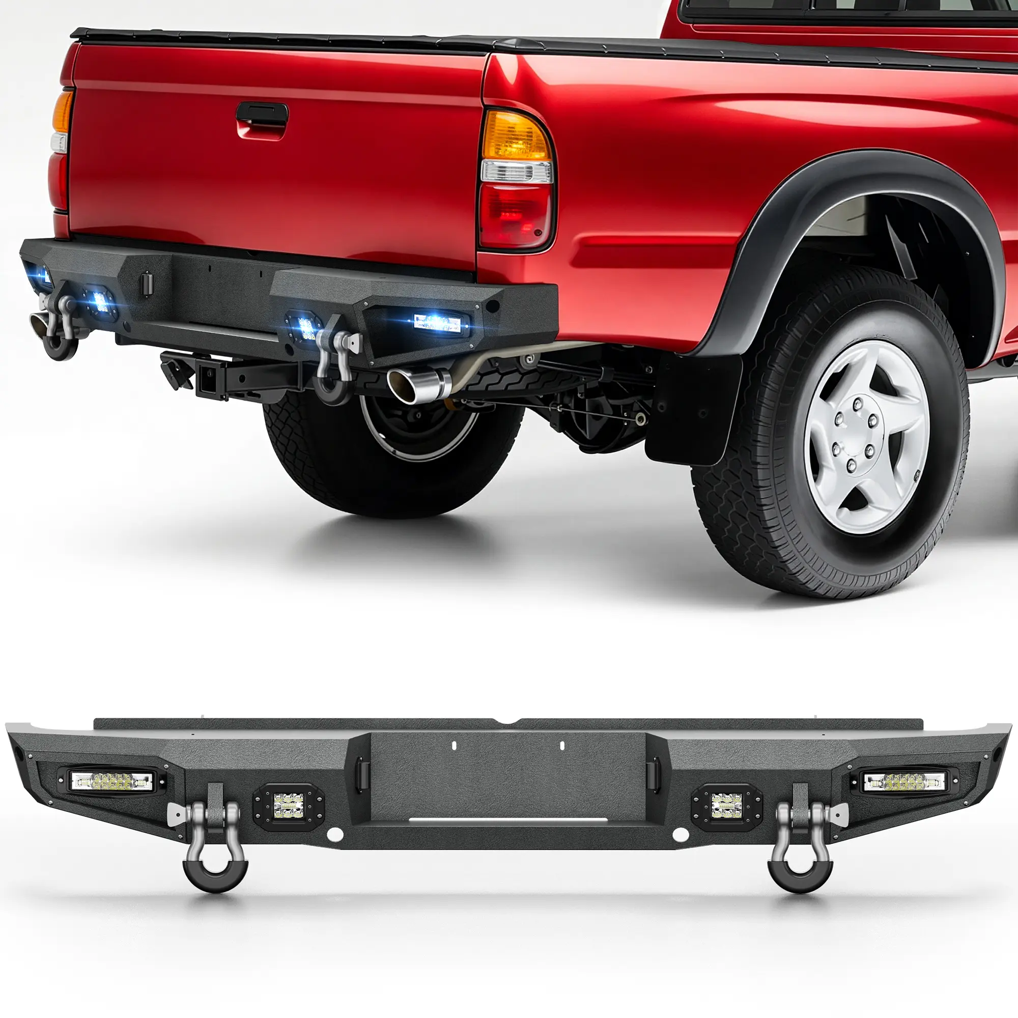 【Yzona】Steel Rear Bumper - Carbon Led-Equipped Automotive Accessory with Skid Protection, Exterior Part for 1995-2004 Toyota Tacoma 1st Gen Truck,car accessories