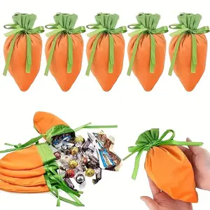 Easter Carrot Drawstring Bags Set of 5/10, Perfect for Easter Baskets, Egg Hunt Activities, Outdoor Party Favors & Decorations