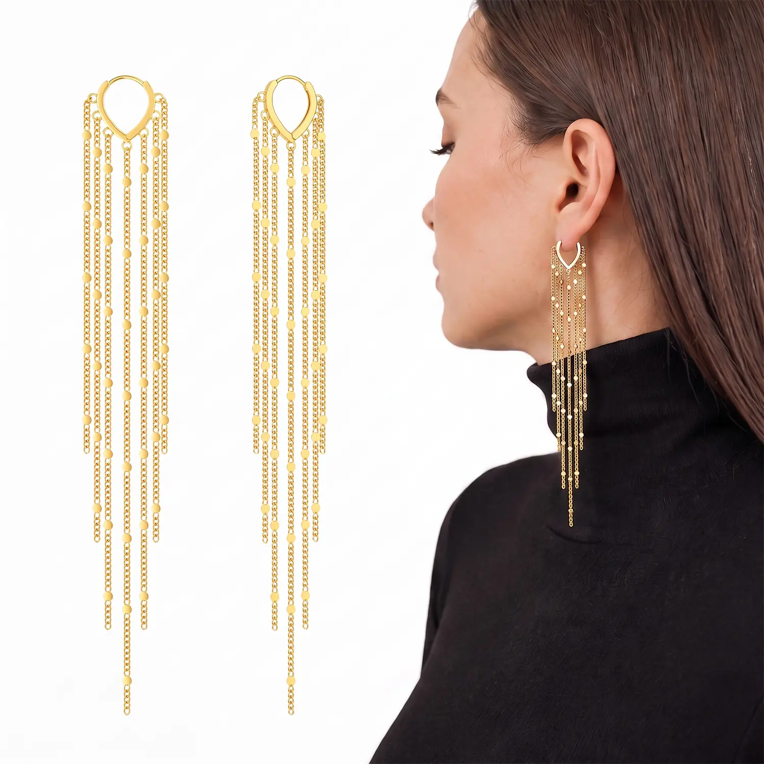 Long Chain Tassel Threader Earrings for Women, Elegant Dangle Drop Earrings, Fashion Jewelry for Weddings, Bridal Parties, Prom, Evening Wear and Gifts