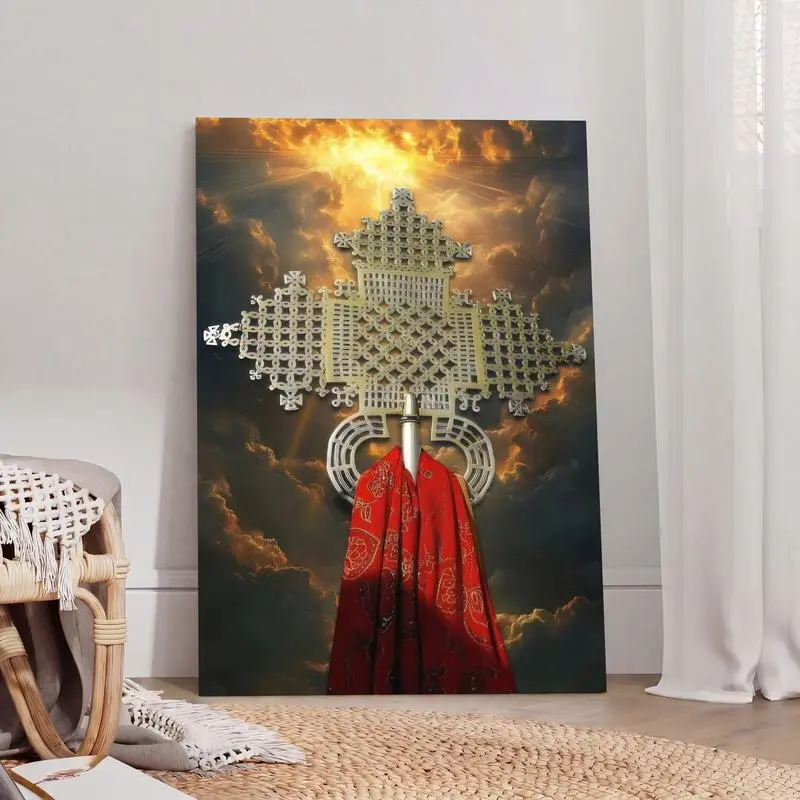 Mesikel Ethiopian-Eritrean Orthodox Christ Cross Design Poster, Stylish Faith Decor, Home Spiritual Wall Art for Living Room, Ideal Religious House Decor Gift