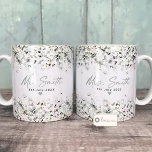 Personalized Mr. & Mrs. Ceramic Mug Set | Perfect Wedding & Anniversary Gift