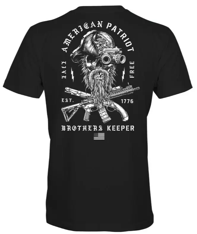 Howitzer Men's Brother Keeper Shortsleeve Top, Casual Round Neck Streetwear, Original Military Patriotic Design, Graphic, Clothes