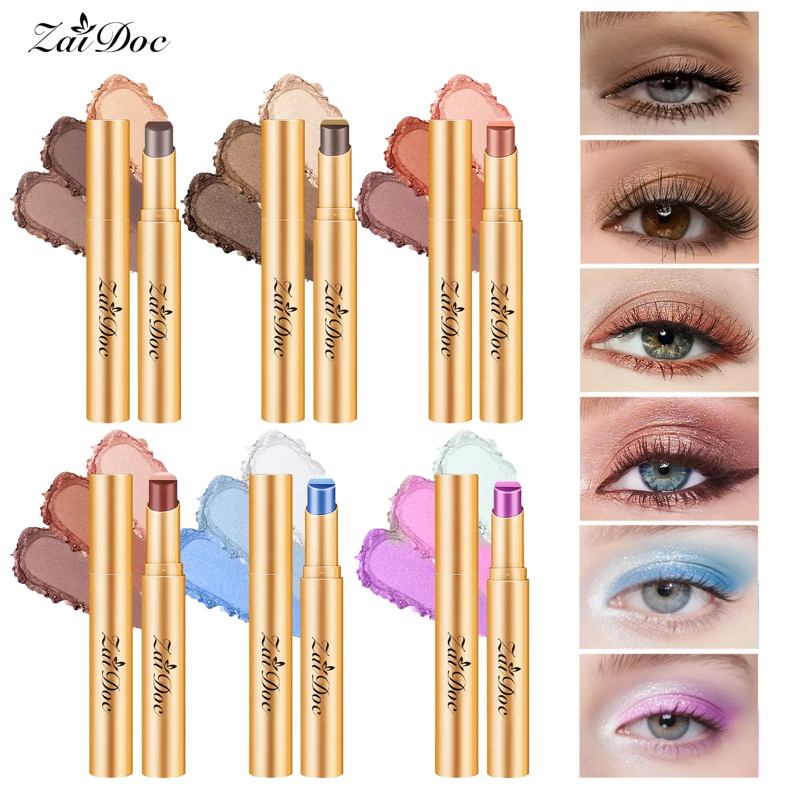 3-in-1 ZaiDoc Easy Eyeshadow Stick for Beginners,SmudgeProof in Seconds, One-Stroke Application,Creamy Shimmer Trio Eyeshadow Stick Waterproof Longwear Liquid Eyeliner Color Changing Lip Oil Trio Waterproof Shiny Diamond Eyeshadow