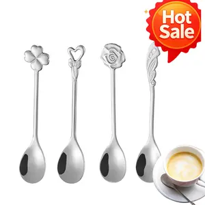 4-Piece Unique Stainless Steel Spoon Set ✨ Creative Personalized Designs - Durable Reusable Utensils for Coffee, Tea & Desserts!
