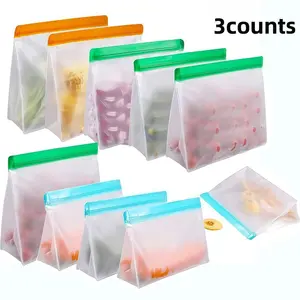 3 Piece Leak-Proof Food Storage Bags, Reusable Freezer Bags for Home Kitchen, Outdoor Activity Food Packaging, Food Storage Containers, Zippered Storage Containers