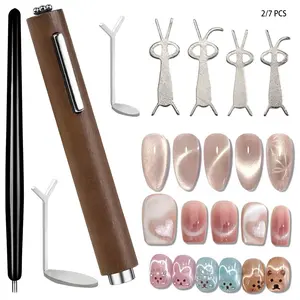 ✨ 2/7-Piece Professional 3-in-1 Cat Eye Nail Magnet Set | Black Walnut Wood Handle with 3 Interchangeable Heads | Effortlessly Create Wide Cat Eye, Black Hole & Petal Effects | Perfect for Home DIY & Salon Use Nail Art Tool