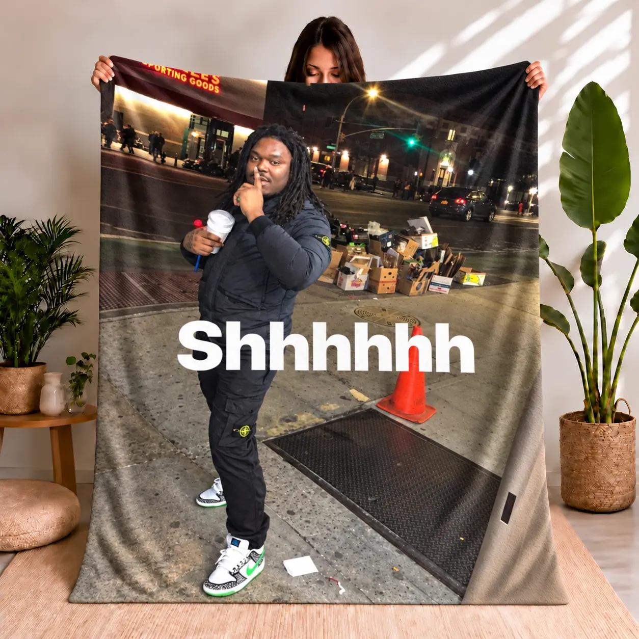 Luck! Shhhhhh Rap Pattern Flannel Blanket, Large Size, Soft and Lightweight, Perfect for All Seasons, Ideal for Bed, Sofa, Office, Camping, Travel, Throw Blanket for Bed