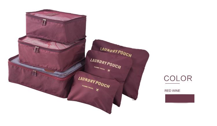 6pcs/set Men and Women Luggage Travel Bags Packing Cubes Organizer Fashion Double Zipper Waterproof Polyester Bag