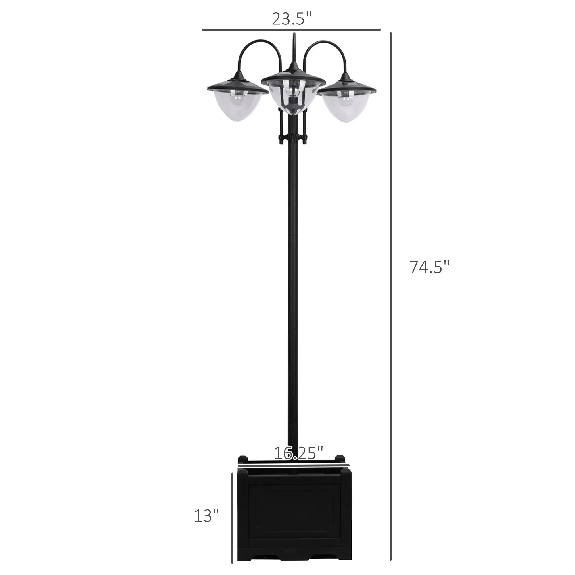 74.5", 3-Head Solar Light with Planter