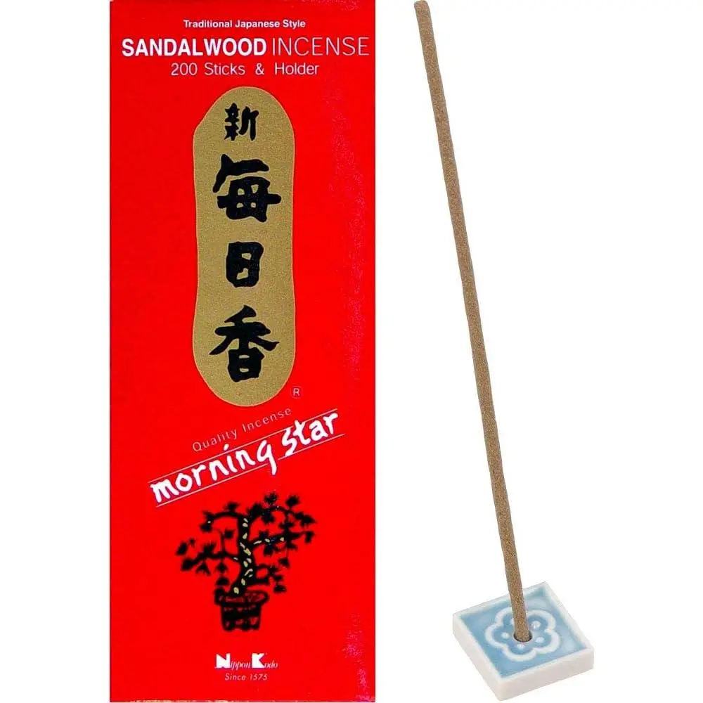 Nippon Kodo Morning Star Sandalwood Incense Sticks - 200 Count Home Fragrance, 25 Mins Burn Time, Soothing Scent & Aroma, Enhances Tranquility for Home Care Supplies