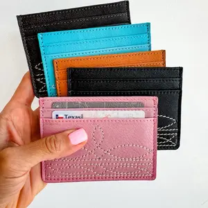LEATHER CC HOLDER | Boot Stitch - 100% Genuine Leather Credit Card Wallet with 5 Card Slots, 1 Coin Slot, Approx. Size 4.50" x 3.25"