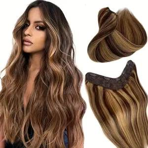 Wholesale Hot New 12-26 inches human hair V-shaped clip extension - one piece, 5 clips, half head, silky straight hair, light brown with blonde highlights, natural black, suitfor long hair, weight 3.53 oz