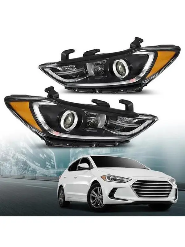 G-PLUS LED Headlight Assembly for 2017-2018 Hyundai Elantra, Projector Type, Bolt-On Fit, Direct Install, Left + Right Sides, Car Exterior Upgrade