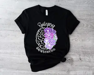 Epilepsy Awareness T-shirt, Floral Brain Epilepsy Survivor Shirt, Motivational Tee, Purple Ribbon Short Sleeve, Neurodiversity T-Shirt, Epilepsy Fighter Gift.