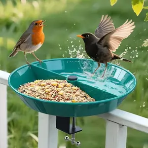 Outdoor birdbath, 12-inch (about 30.5 cm) birdbath, with adjustable and firm metal clips, suitable for deck railing balcony garden decoration, light and detachable.
