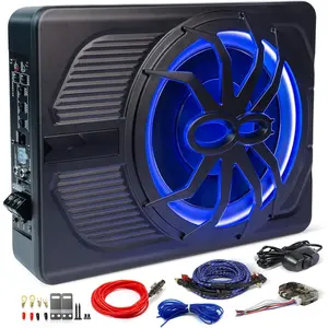 10" 800W Slim Under Seat Powered Car Subwoofer, Car/Truck Audio Sub Built in Amplifier, New Upgrade with Blue LED Ambient Light