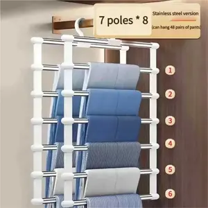 2pack Space-Saving Foldable Pants Rack, Durable 7-Layer Stainless Steel Closet Organizer, Portable 6-Layer Clothing Display Stand, Portable Clothes Organizer