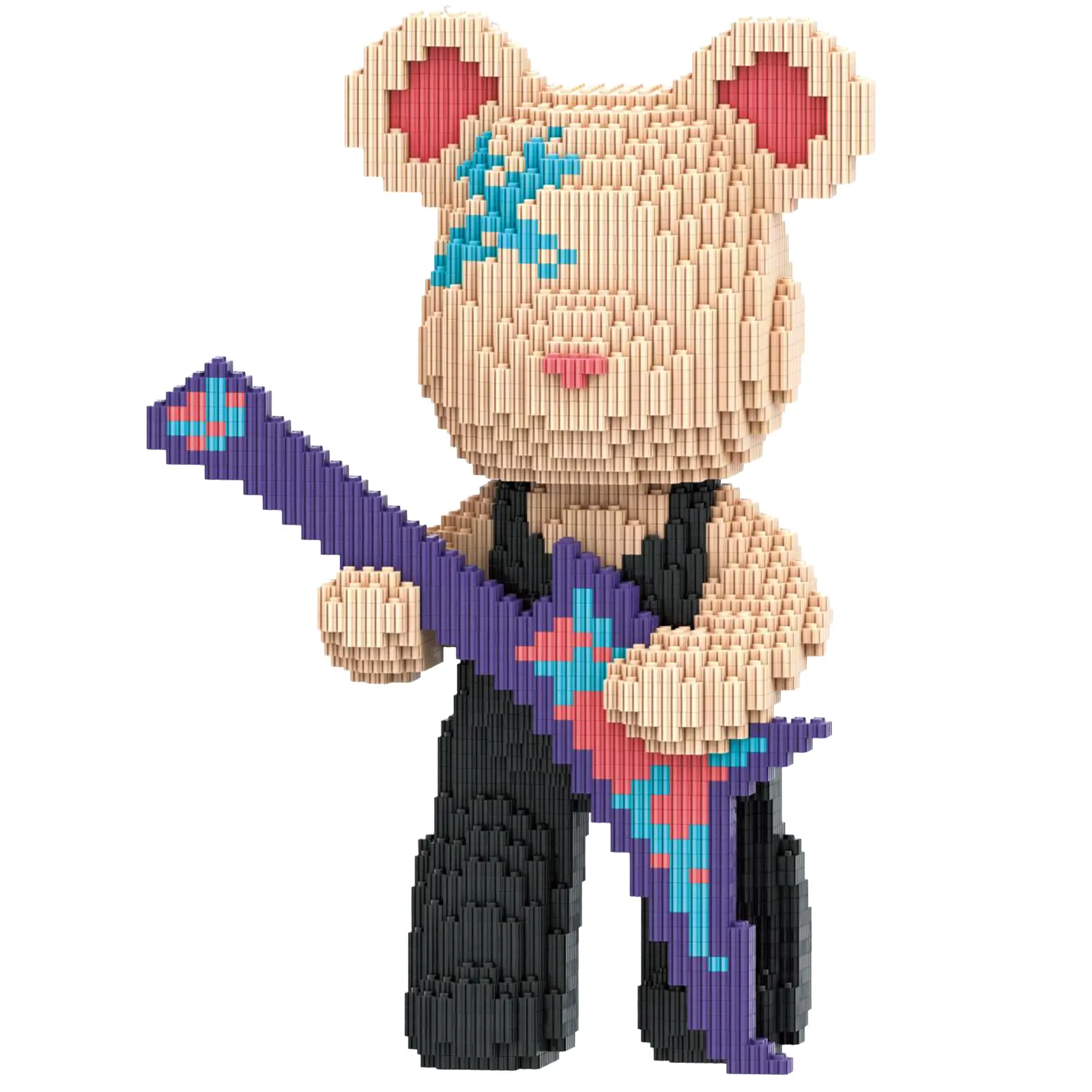 Rock Guitar Bear Micro Building Blocks Set, 3150PCS DIY Collectible Figure, Music Theme Creative Project Gift