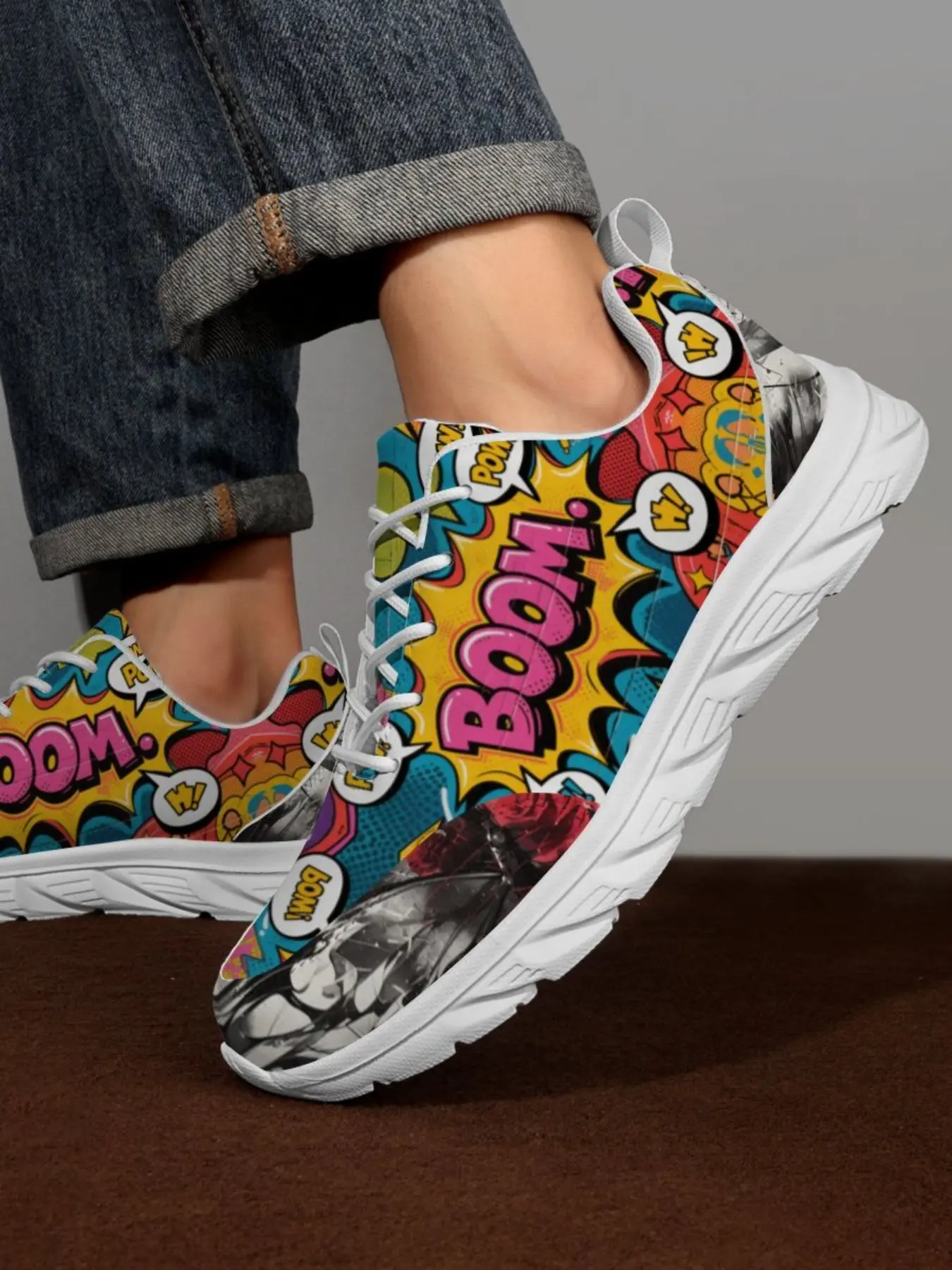 Unisex Casual Sneakers, Cartoon Pattern Running Shoes, Low Top Eva Sole, All Seasons Comfortable Walking Shoes, Medium Width PU Upper