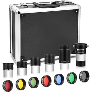 Astromania 14 Piece Telescope Accessory Kit 1.25 Inch Telescope Eyepiece and Filter Set Deluxe Version, 5pcs Plossl Eyepiece Set, 6pcs Colored Filter Set, Moon Filter, 2X Barlow Lens&Sturdy Carry Case