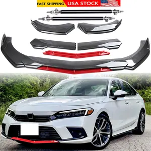 For Honda Civic Sedan Front Bumper Lip /Splitter Spoiler+Strut Rods Carbon Fiber